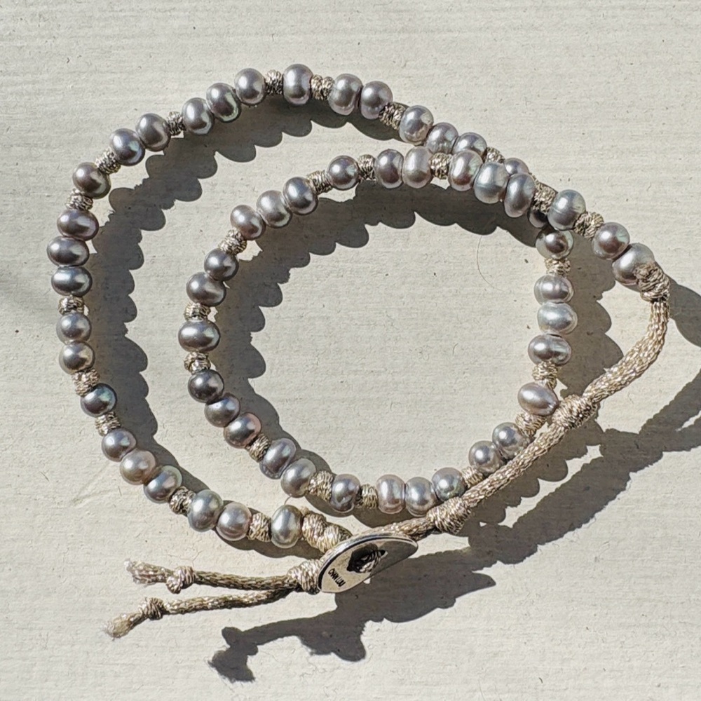 Chan Luu soft grey pearl metallic cord naked wrap adjustable bracelet